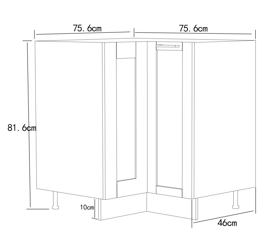 VCM NORDIC Colura kkken hjrneunderskab, m. 1 lge og 1 hylde - hvid tr (B:76)