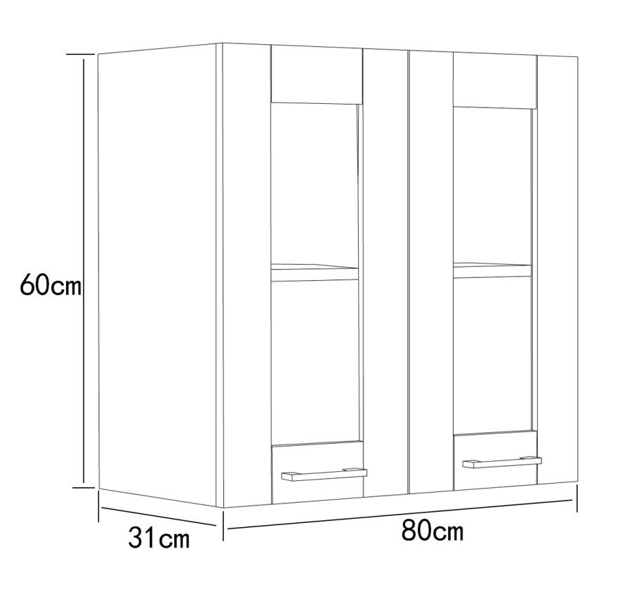VCM NORDIC Colura kkken vgskab, m. 2 glaslger, 1 hylde - hvid tr (B:80)
