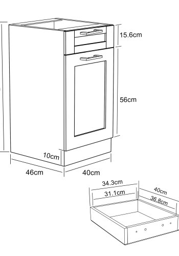 VCM NORDIC Colura kkkenunderskab, m. 1 lge, 1 skuffe, 1 hylde - antracitgr/hvid tr (B:40)