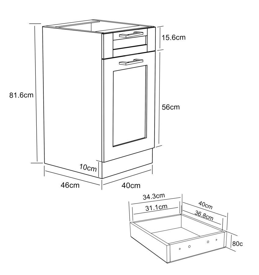 VCM NORDIC Colura kkkenunderskab, m. 1 lge, 1 skuffe, 1 hylde - antracitgr/hvid tr (B:40)