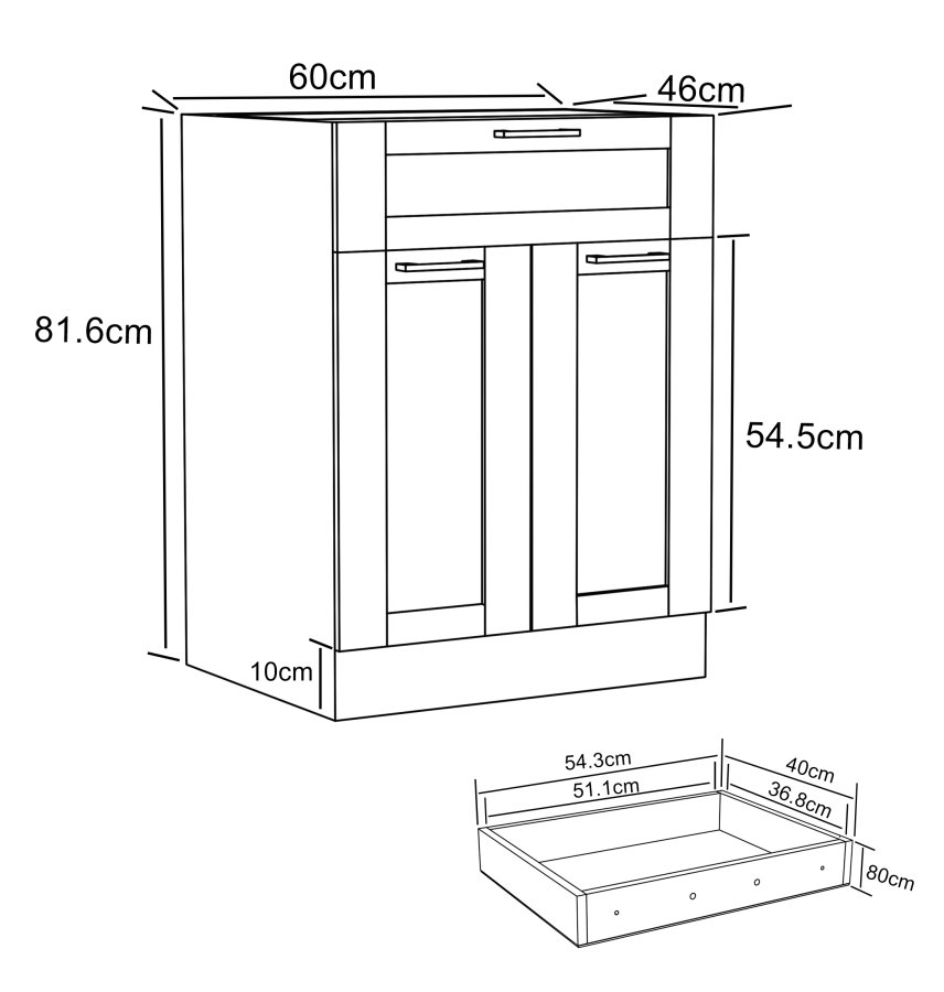 VCM NORDIC Colura kkkenunderskab, m. 2 lger, 1 skuffe, 1 hylde - antracitgr/hvid tr (B:60)