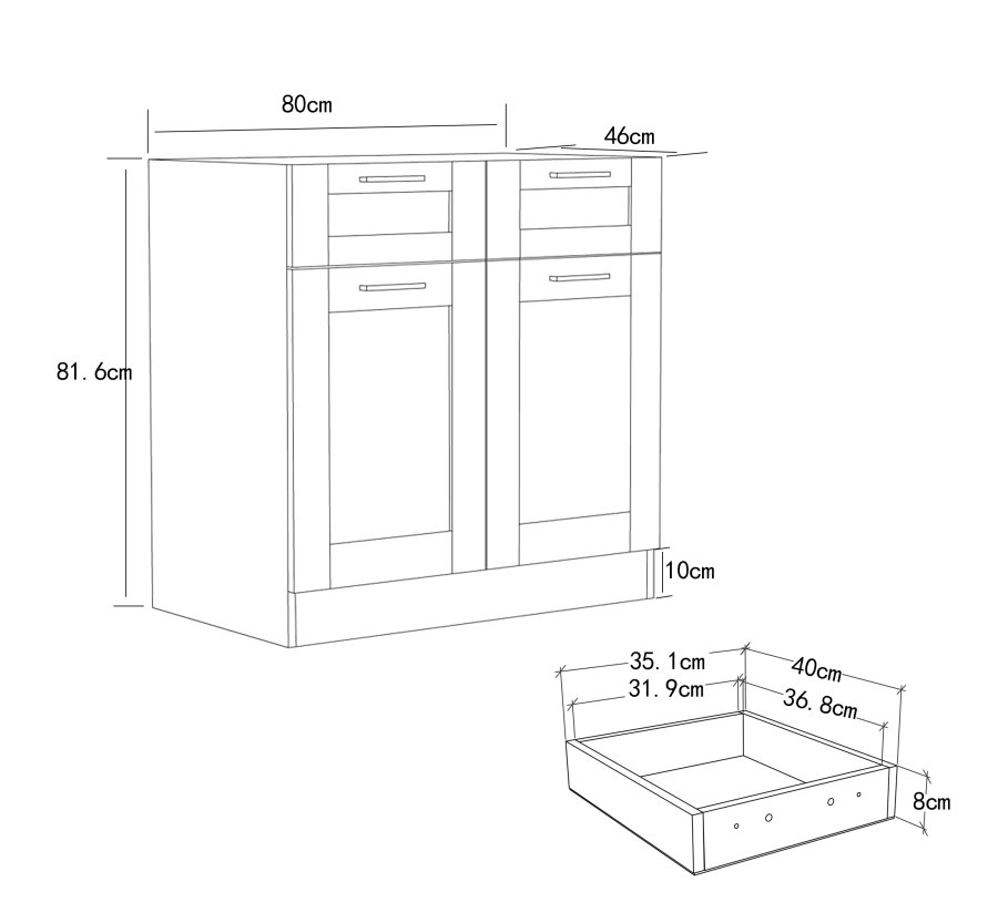 VCM NORDIC Colura kkkenunderskab, m. 2 lger, 1 skuffe, 1 hylde - hvid tr (B:80)