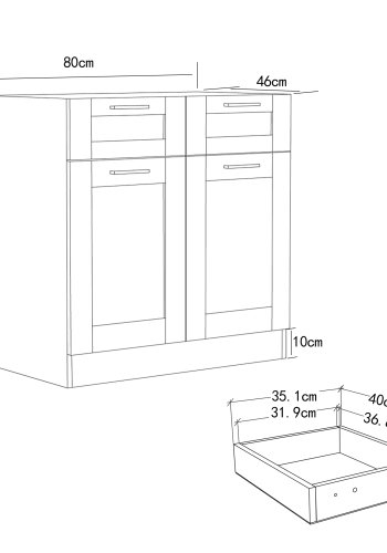 VCM NORDIC Colura kkkenunderskab, m. 2 lger, 1 skuffe, 1 hylde - antracitgr/hvid tr (B:80)