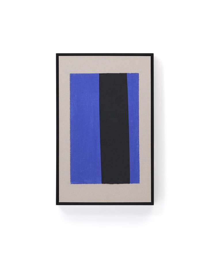 KAVE HOME Zernu hndmalet bl og sort vertikal linje abstrakt billede 42 x 65cm