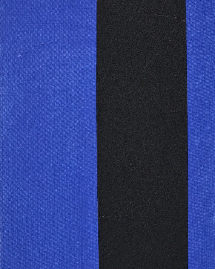 KAVE HOME Zernu hndmalet bl og sort vertikal linje abstrakt billede 42 x 65cm