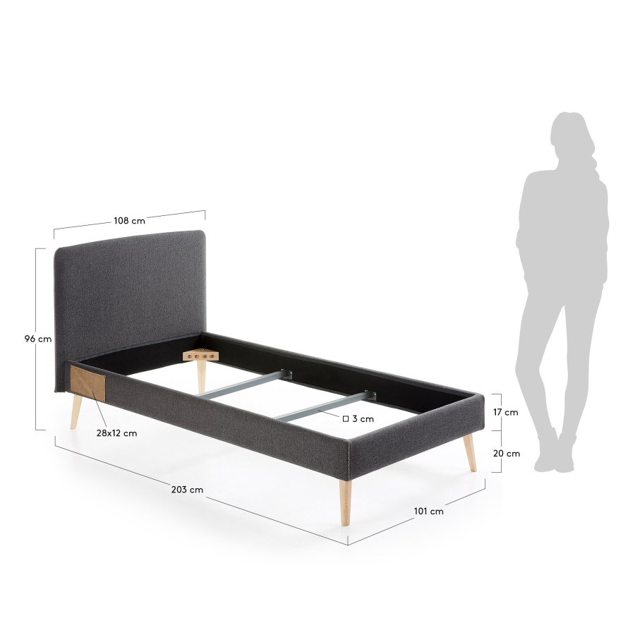 KAVE HOME Dyla sengebetrk - sort stof (til en 90x190cm sengeramme)