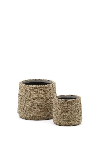 KAVE HOME Sigal st med 2 cementplantepotter i naturlig finish, 24 cm / 31 cm
