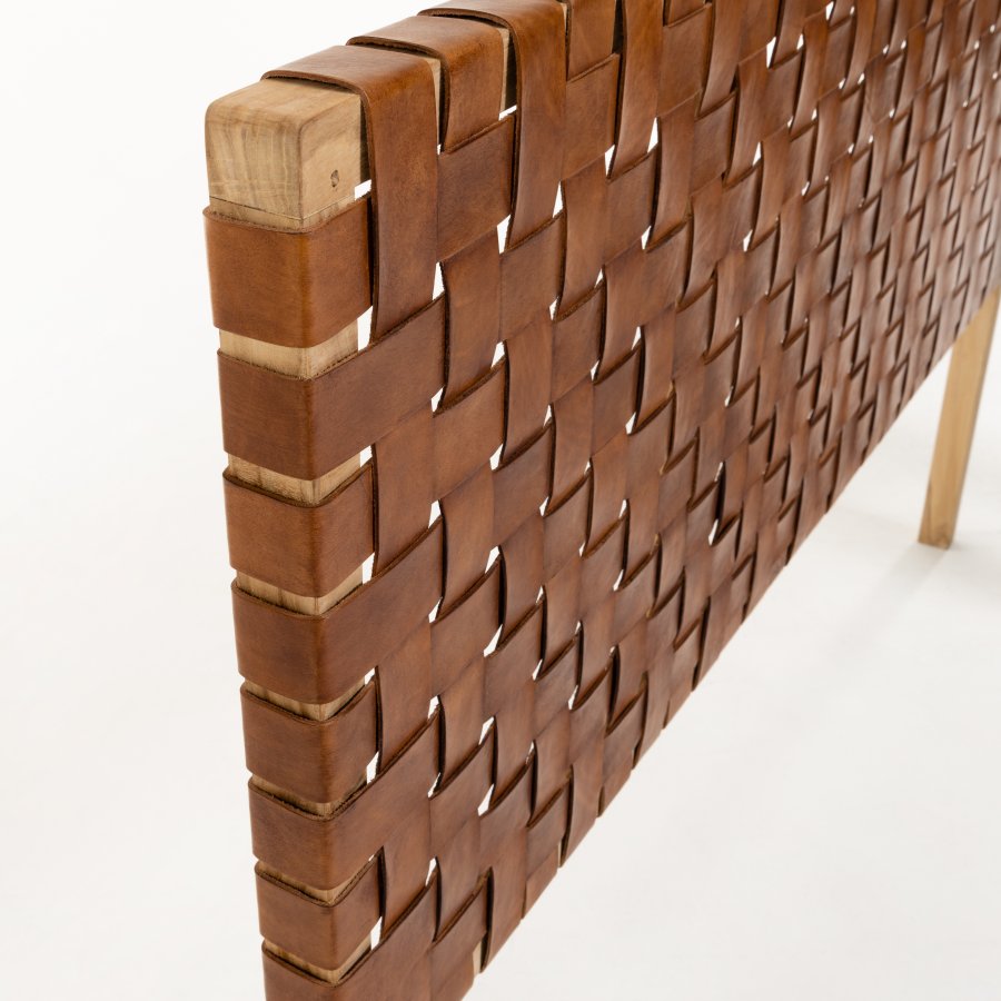KAVE HOME Calixta sengegavl - brun lder og natur teaktr (til 150 cm senge)