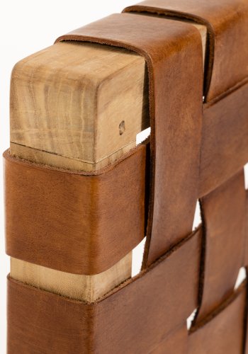 KAVE HOME Calixta sengegavl - brun lder og natur teaktr (til 150 cm senge)