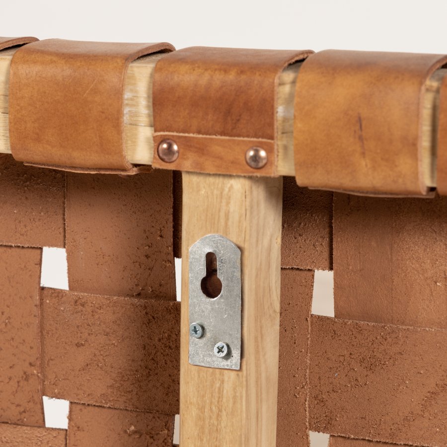 KAVE HOME Calixta sengegavl - brun lder og natur teaktr (til 150 cm senge)