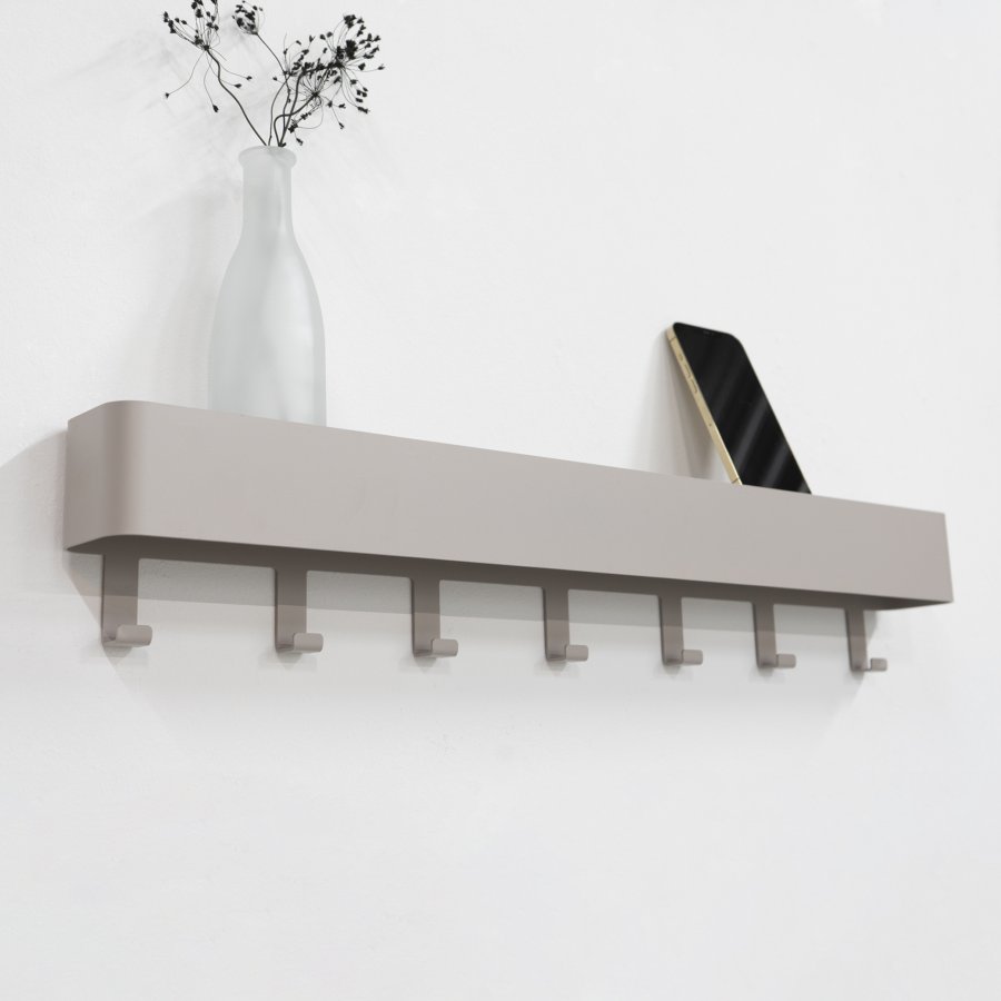 SPINDER DESIGN Dax Play knagerkke, m. 7 knager, m. hylde - taupe stl (72x12)