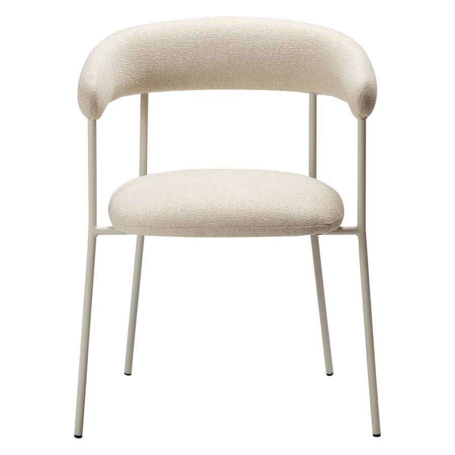 DAN-FORM Plenti lnestol - benhvid bouclé stof og benhvid stl