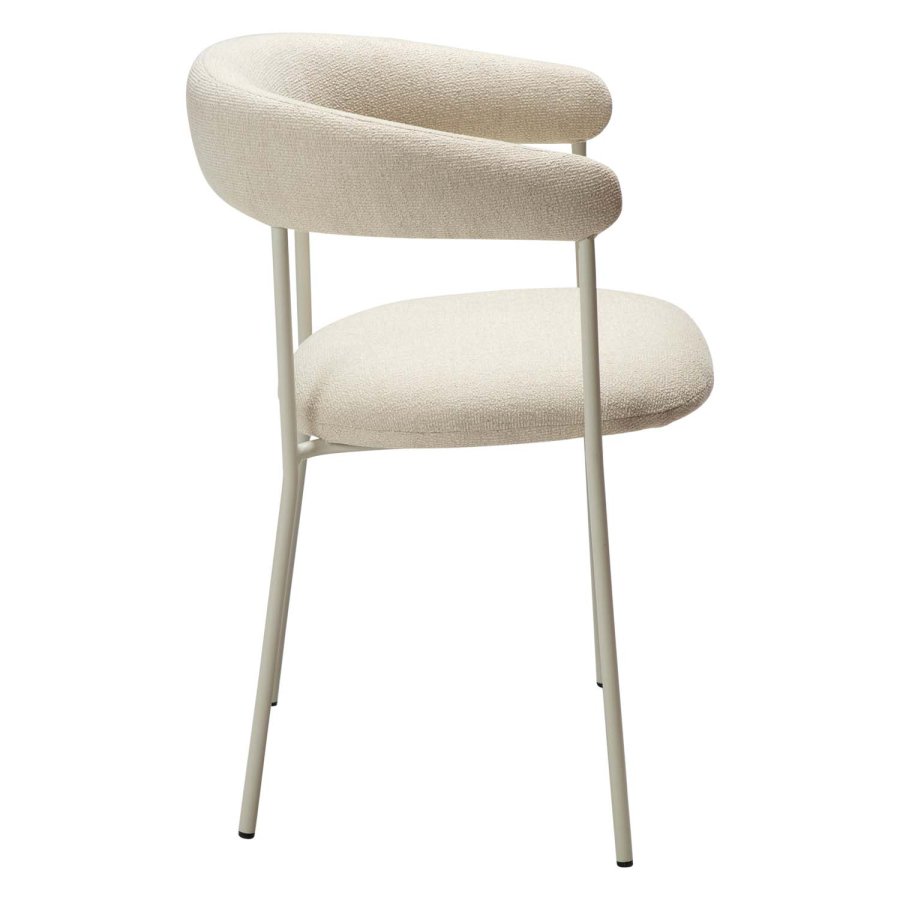 DAN-FORM Plenti lnestol - benhvid bouclé stof og benhvid stl