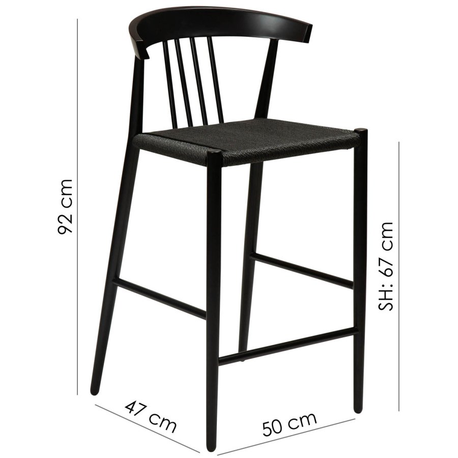 DAN-FORM Sava counterstol, m. rygln og fodsttte - sort papirsnor og sort stl