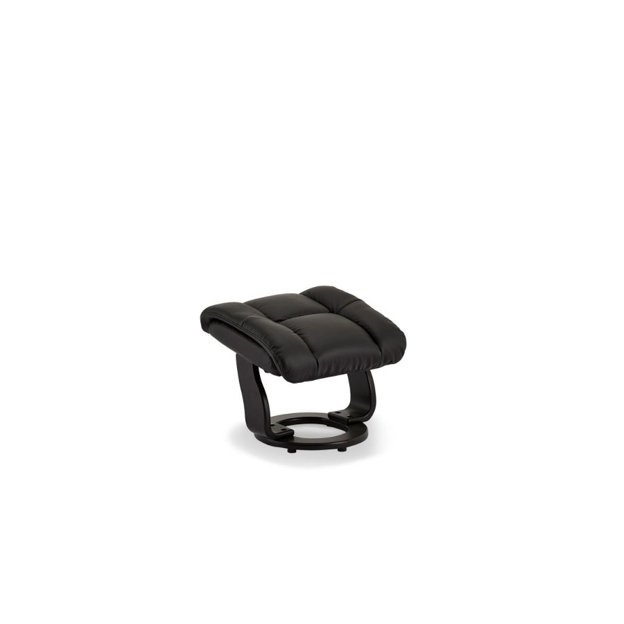 Crown recliner stol - sort lder, inkl. fodskammel