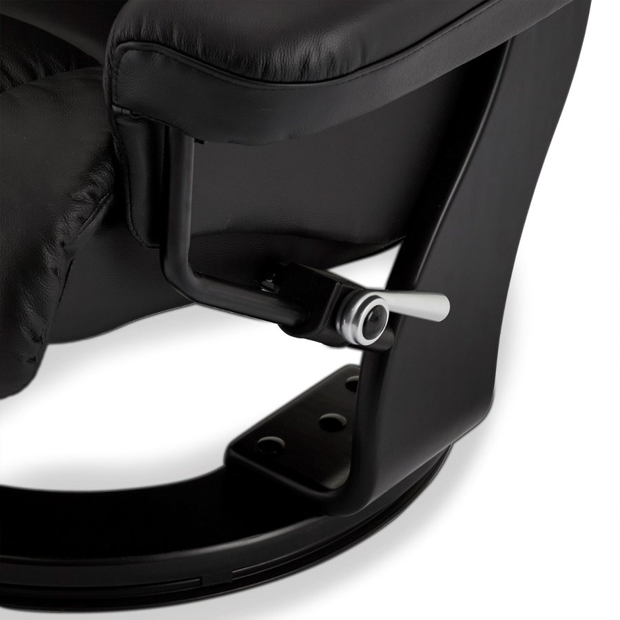 Crown recliner stol - sort lder, inkl. fodskammel