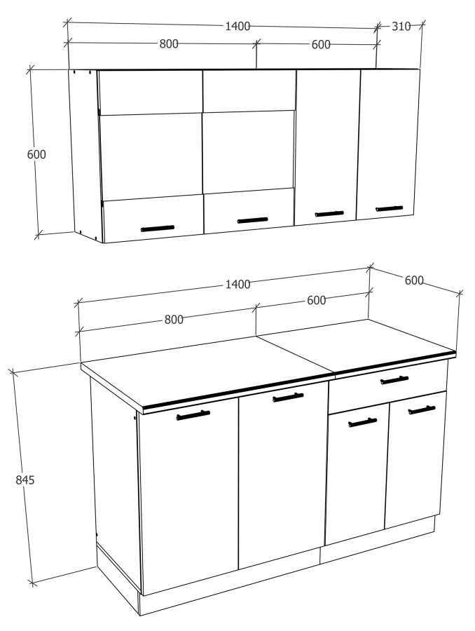 VCM NORDIC 140 Esilo 4-delt tekkken - glas og hvid tr 