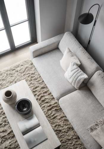 ROWICO Orwel sofabord, m. hylde - beige travertin og brun eg (140x60)