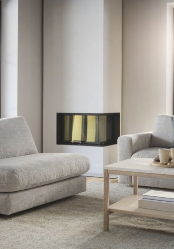 ROWICO Orwel sofabord, m. hylde - beige travertin og hvidvasket eg (140x60)