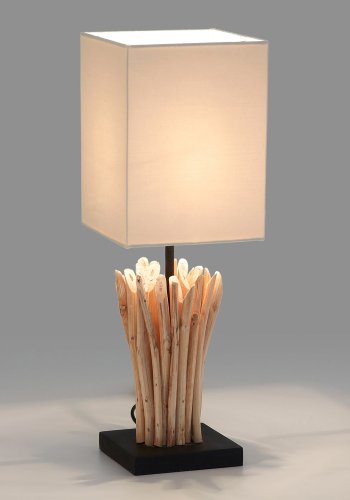 KAVE HOME Poob bordlampe - tropisk genbrugstr og hvid stofskrm (15x15)