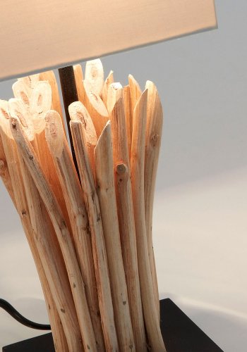 KAVE HOME Poob bordlampe - tropisk genbrugstr og hvid stofskrm (15x15)