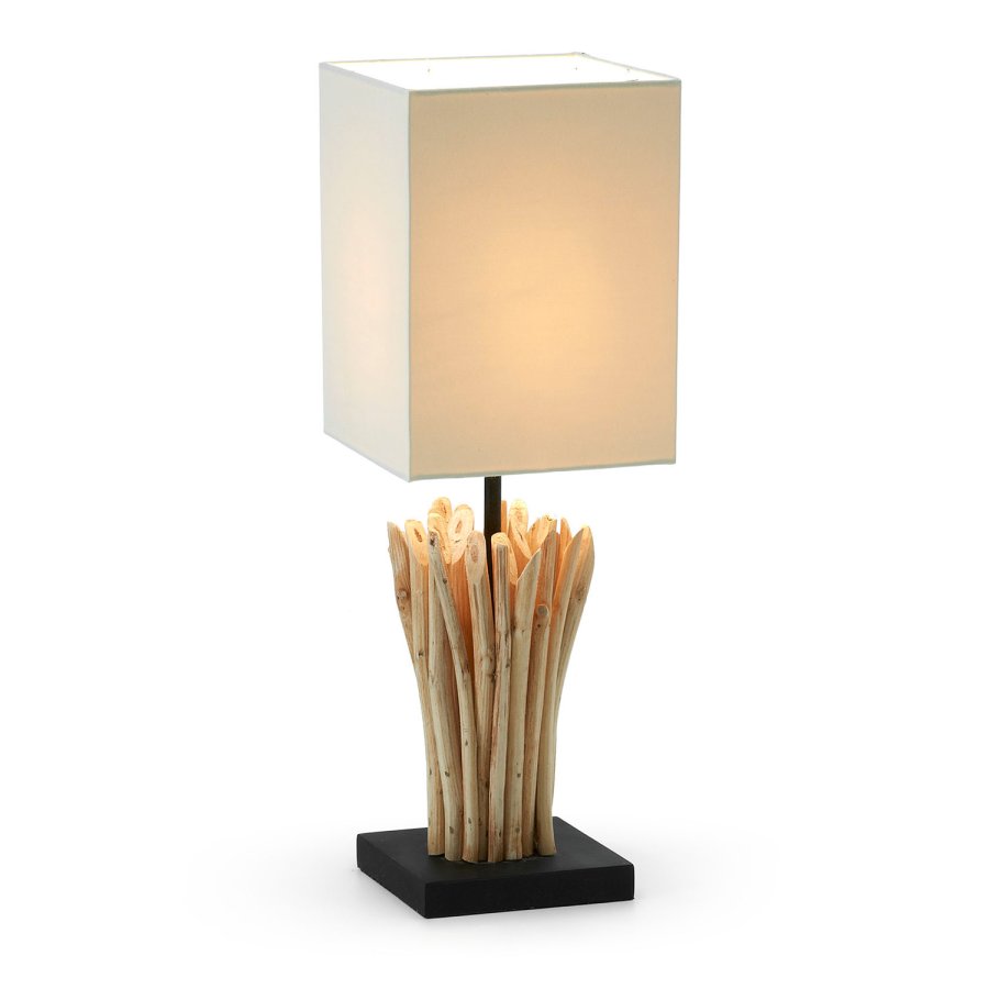 KAVE HOME Poob bordlampe - tropisk genbrugstr og hvid stofskrm (15x15)