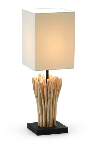 KAVE HOME Poob bordlampe - tropisk genbrugstr og hvid stofskrm (15x15)