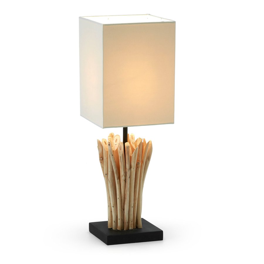 KAVE HOME Poob bordlampe - tropisk genbrugstr og hvid stofskrm (15x15)