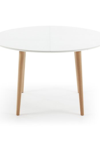 KAVE HOME Oakland spisebord - mat hvidt tr m. natur ben, ovalt, m. udtrk (120/200x90)