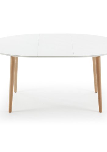 KAVE HOME Oakland spisebord - mat hvidt tr m. natur ben, ovalt, m. udtrk (120/200x90)