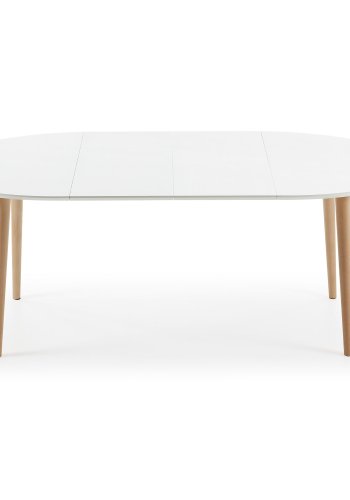 KAVE HOME Oakland spisebord - mat hvidt tr m. natur ben, ovalt, m. udtrk (120/200x90)