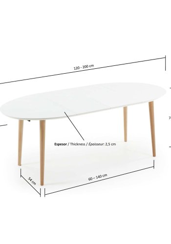 KAVE HOME Oakland spisebord - mat hvidt tr m. natur ben, ovalt, m. udtrk (120/200x90)