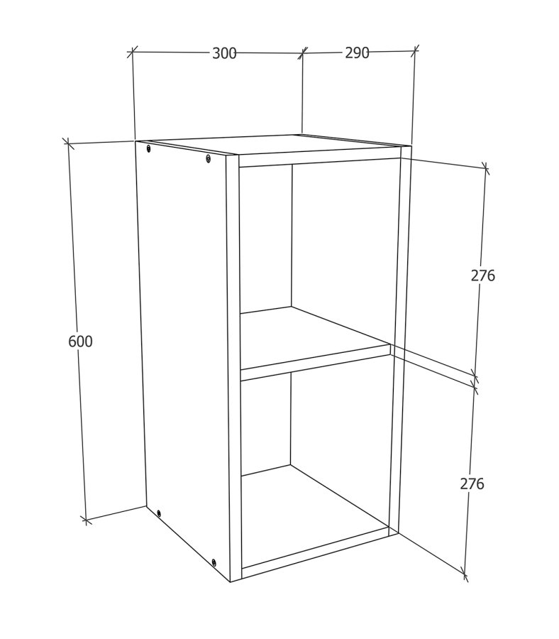 VCM NORDIC Esilo 1 dr 30 kkken vgskab, m. 1 lge og 1 hylde - hvid og antracitgr tr