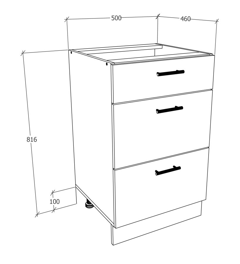 VCM NORDIC Esilo kkken skab, m. 3 skuffer - hvid og antracitgr tr