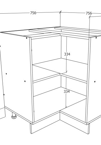 VCM NORDIC Esilo kkken hjrneskab, m. 1 lge og 1 hylde - hvid og natur tr