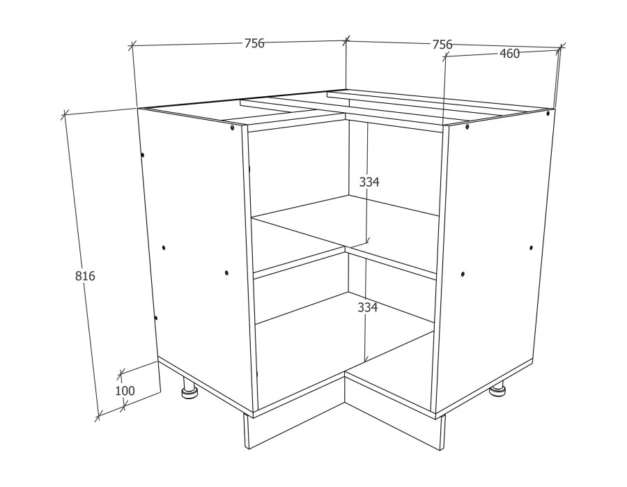 VCM NORDIC Esilo kkken hjrneskab, m. 1 lge og 1 hylde - hvid tr