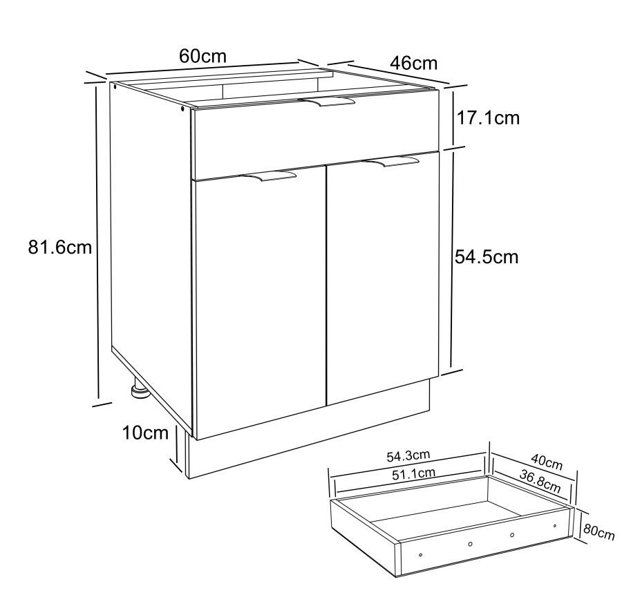 VCM NORDIC Fasola kkkenunderskab, m. 2 lger, 1 skuffe, 1 hylde - hvid tr (B:60)