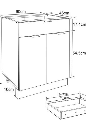 VCM NORDIC Fasola kkkenunderskab, m. 2 lger, 1 skuffe, 1 hylde - antracitgr/hvid tr (B:60)