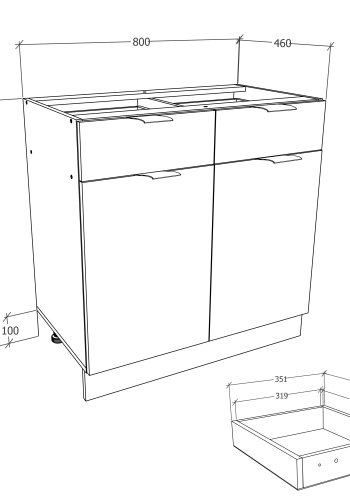 VCM NORDIC Fasola kkkenunderskab, m. 2 lger, 1 skuffe, 1 hylde - natur/hvid tr (B:80)