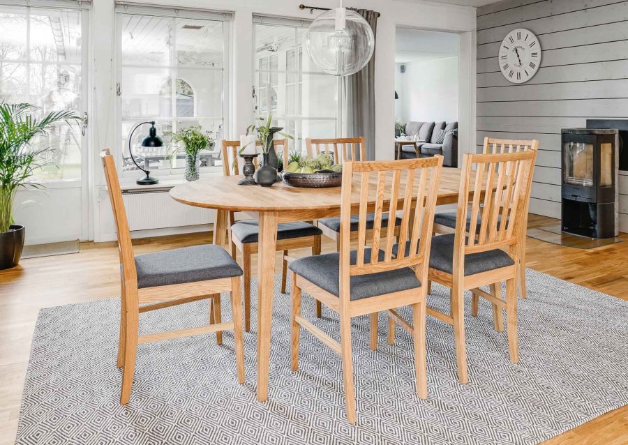 ROWICO Filippa spisebordsstol - olieret eg, gr stofhynde