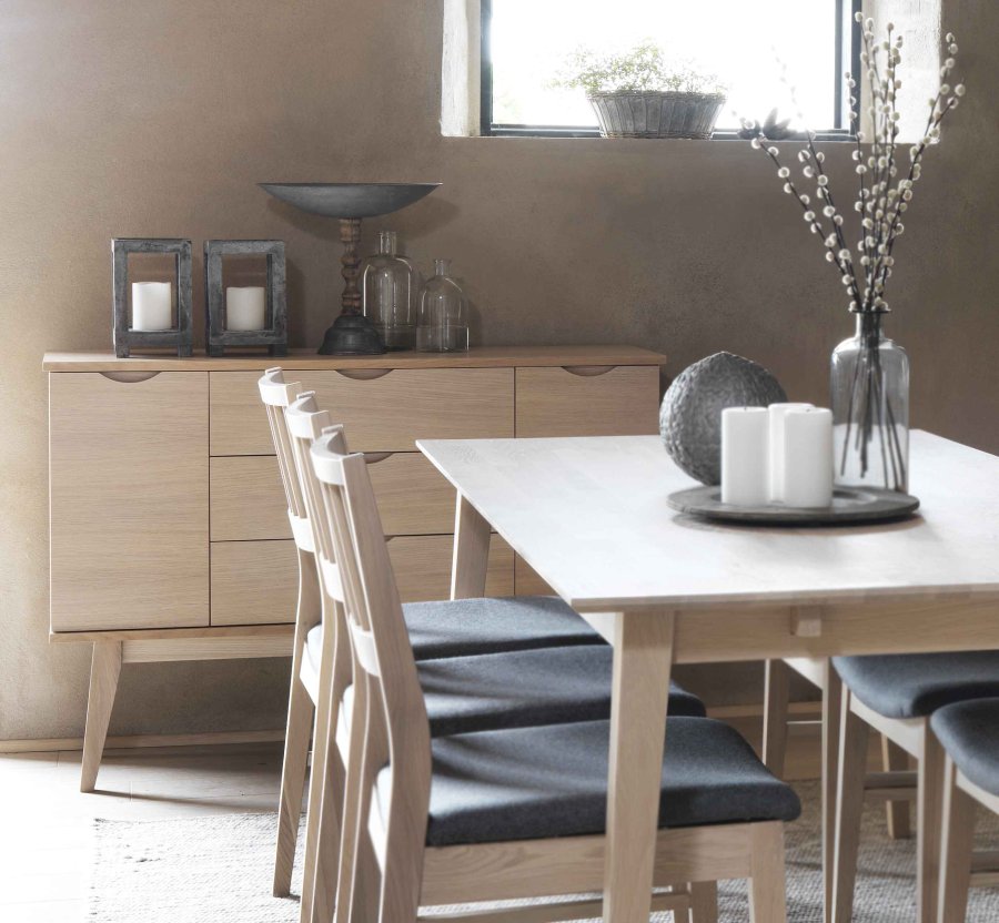 ROWICO Filippa sknk - hvidolieret eg, m. 2 lger og 3 skuffer 