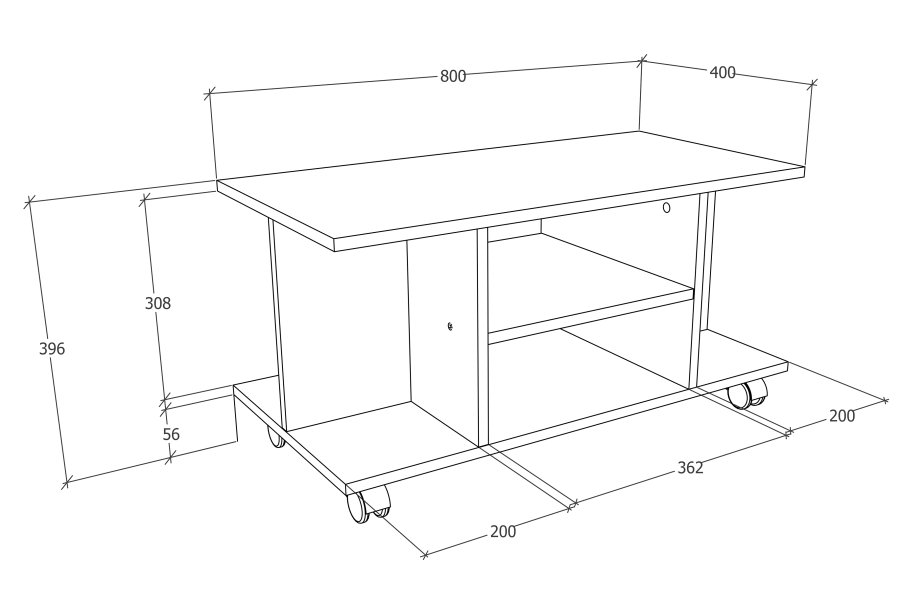 VCM NORDIC Findalo TV-bord, m. 4 rum og hjul - hvid tr (80x40)