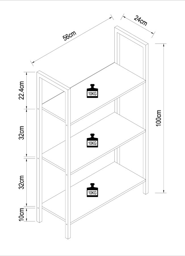 VCM NORDIC Flakos kontorreol, m. 3 hylder - natur tr og metal