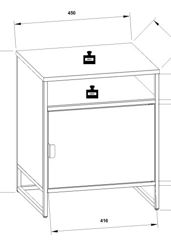 VCM NORDIC Flokas L sengebord, m. 1 bent rum og 1 lge - hvid metal (45x40)