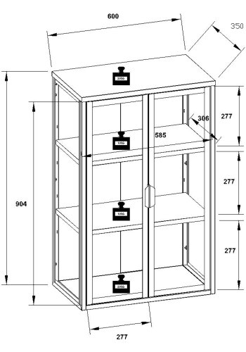 VCM NORDIC Flokas L vgskab, m. 2 lger og 2 hylder - glas og sort stl