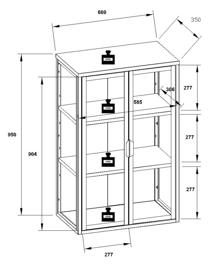 VCM NORDIC Flokas L vgskab, m. 2 lger og 2 hylder - glas og sort stl