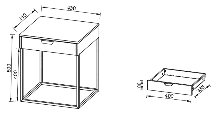 VCM NORDIC Flokas S sengebord, m. 1 skuffe - hvid metal (43x41)