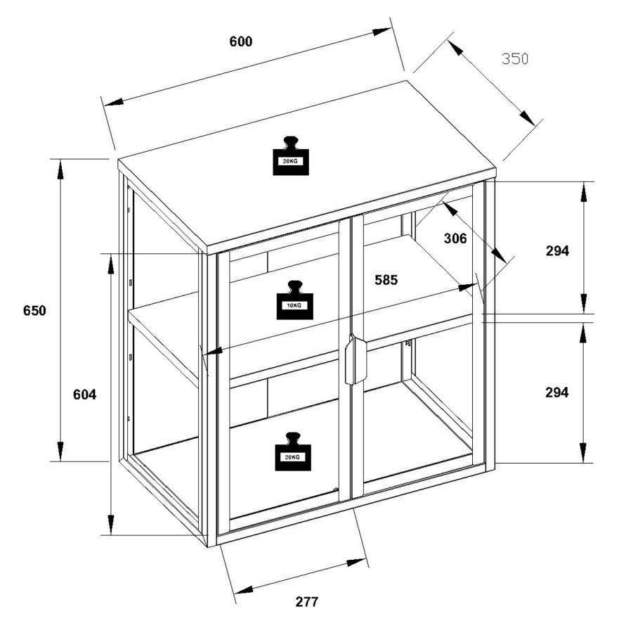 VCM NORDIC Flokas S vgskab, m. 2 lger og 1 hylde - glas og hvid stl