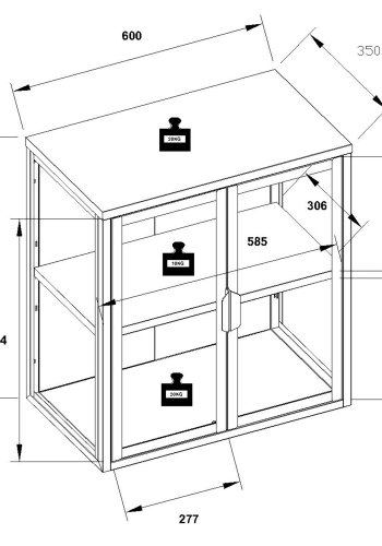 VCM NORDIC Flokas S vgskab, m. 2 lger og 1 hylde - glas og sort stl