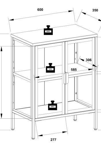 VCM NORDIC Floka S vitrineskab, m. 2 lger og 1 hylde - glas og sort stl